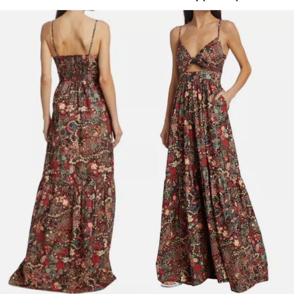 A.L.C. Laura Cotton Multi Print Tiered Cut-Out Maxi Dress